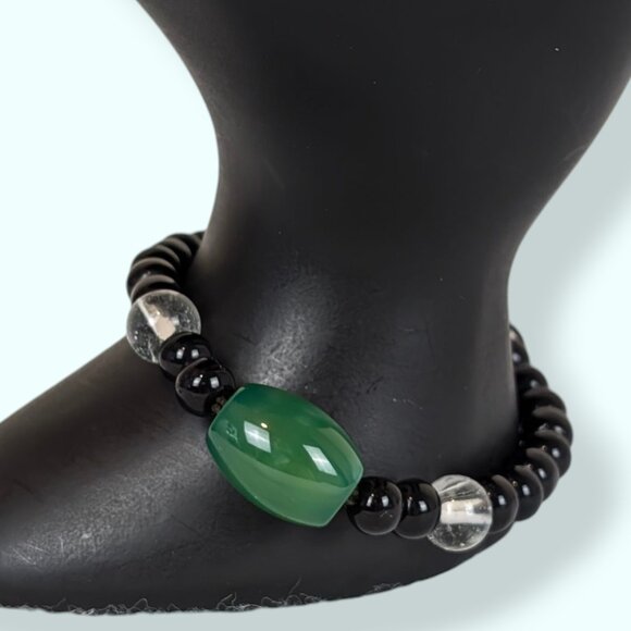 Black & Green Beaded Cord Bracelet - Picture 1 of 5